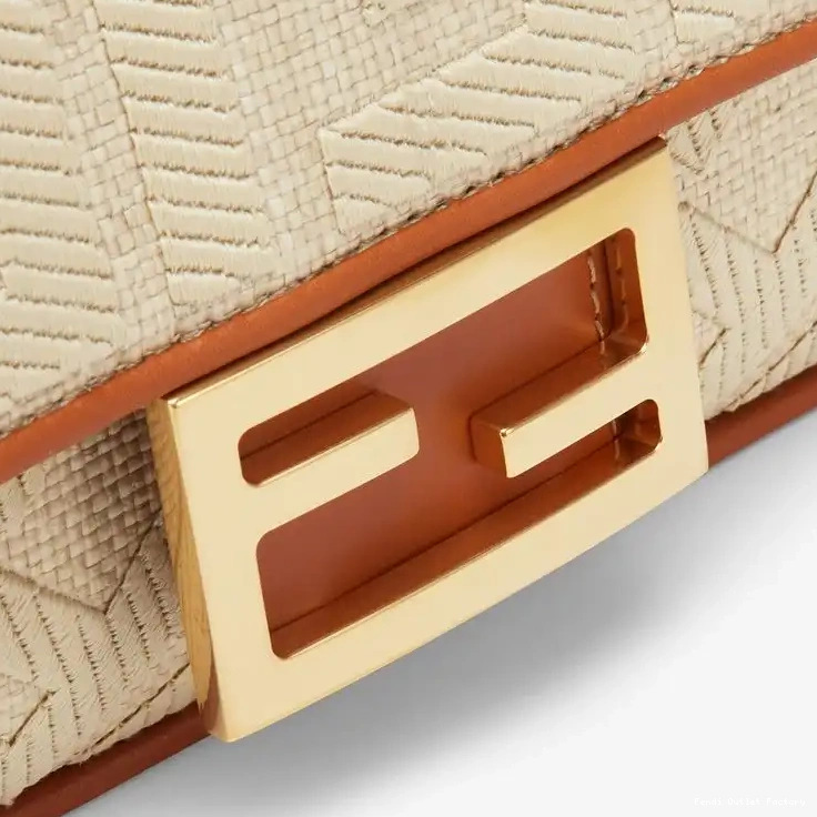 Affordable HOT Beige Straw Fendi Baguette Bag Mini FF In Motif 0419